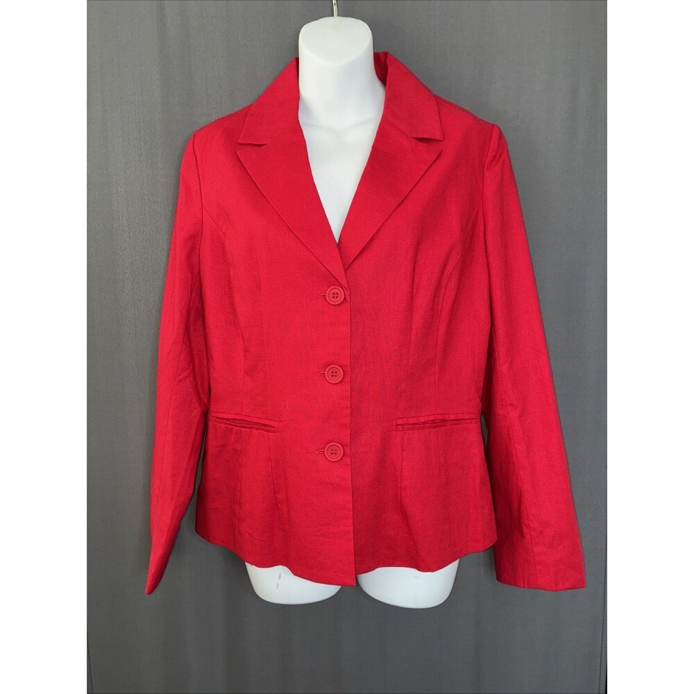 Vintage Newport News Linen Cotton Blazer Jacket Sz 12 Red Coastal Preppy Classic